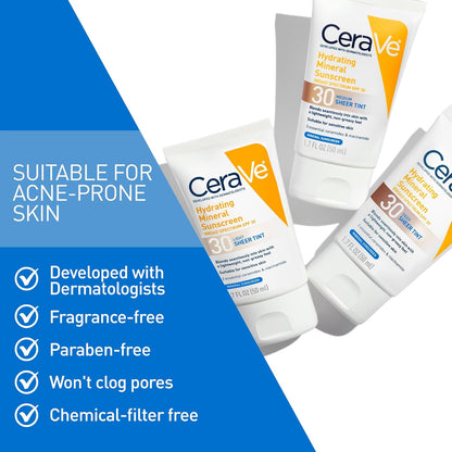 CeraVe Protector solar mineral hidratante SPF 30 con tinte transpar...