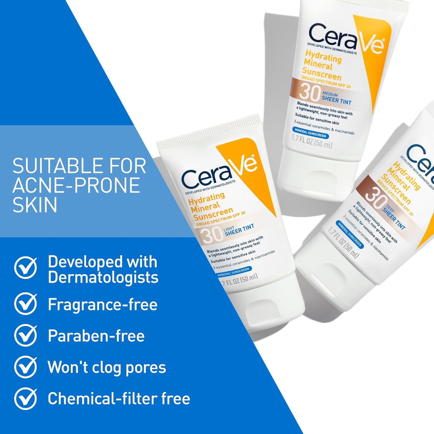 CeraVe Protector solar mineral hidratante SPF 30 con tinte transpar...