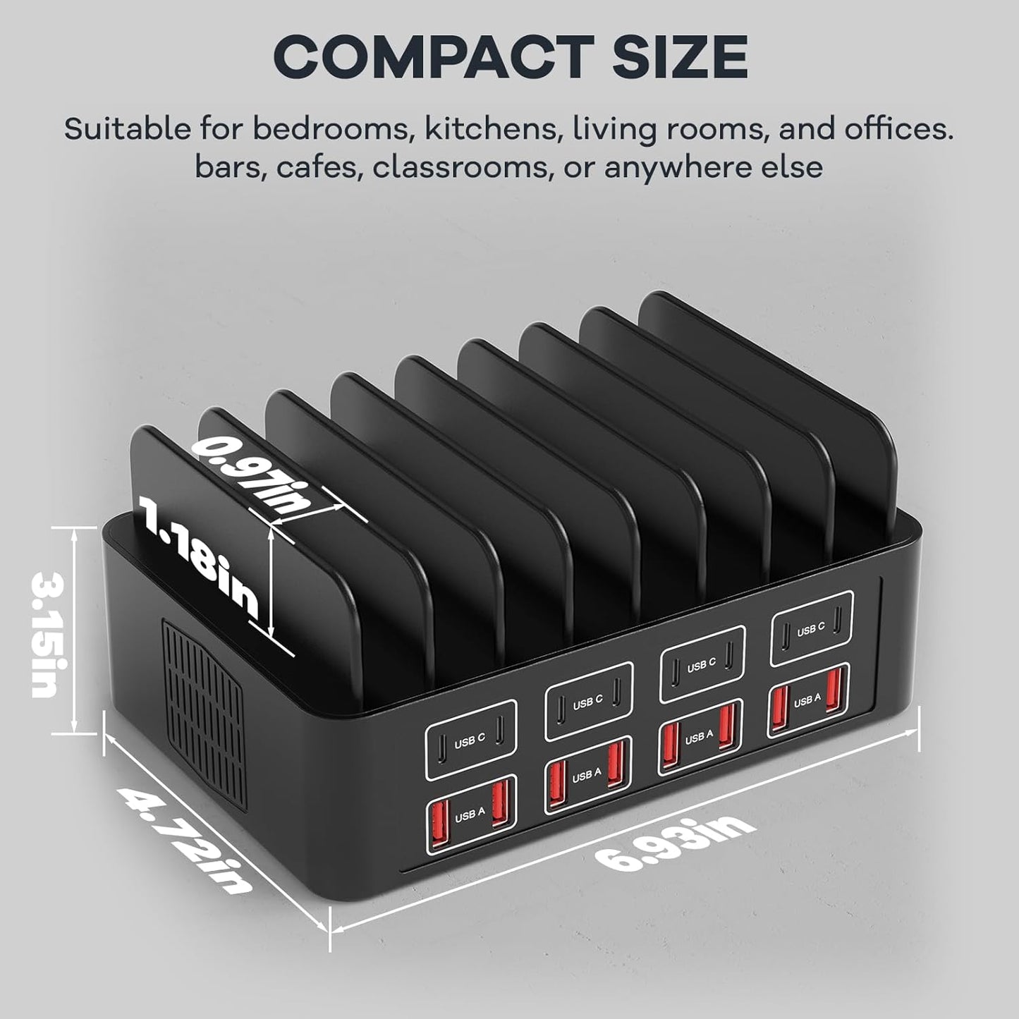 Estación de carga de 150W/35A para múltiples dispositivos, RUANSZZ Estación de carga rápida de 16 puertos USB-C, Organizador de carga múltiple compatible con teléfono celular, iPad, Kindle, tableta y