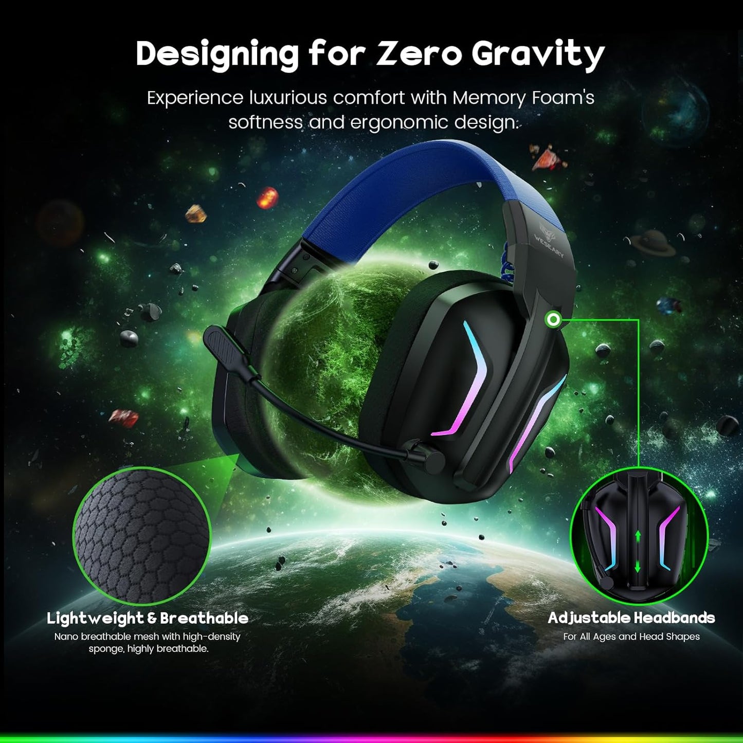 WESEARY Auriculares inalámbricos para juegos para PS5, PS4, PC, lap...