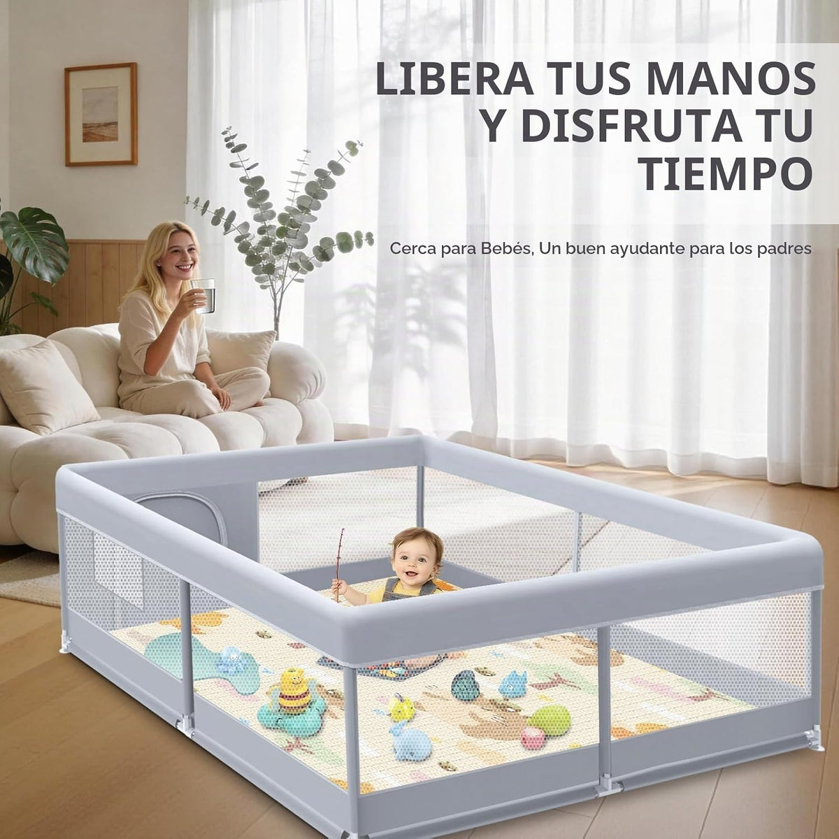 XVISHX Corralito para bebés con alfombra, corralito de juego de 50...