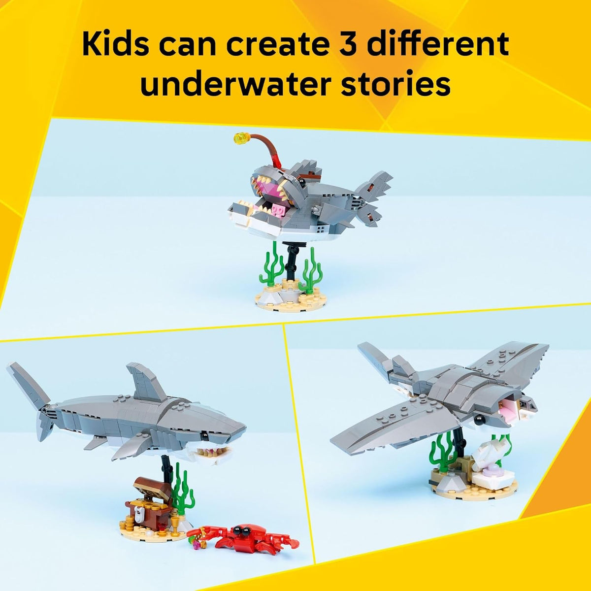 LEGO Creator - Juguete de construcción de tiburón feroz con cofre d...