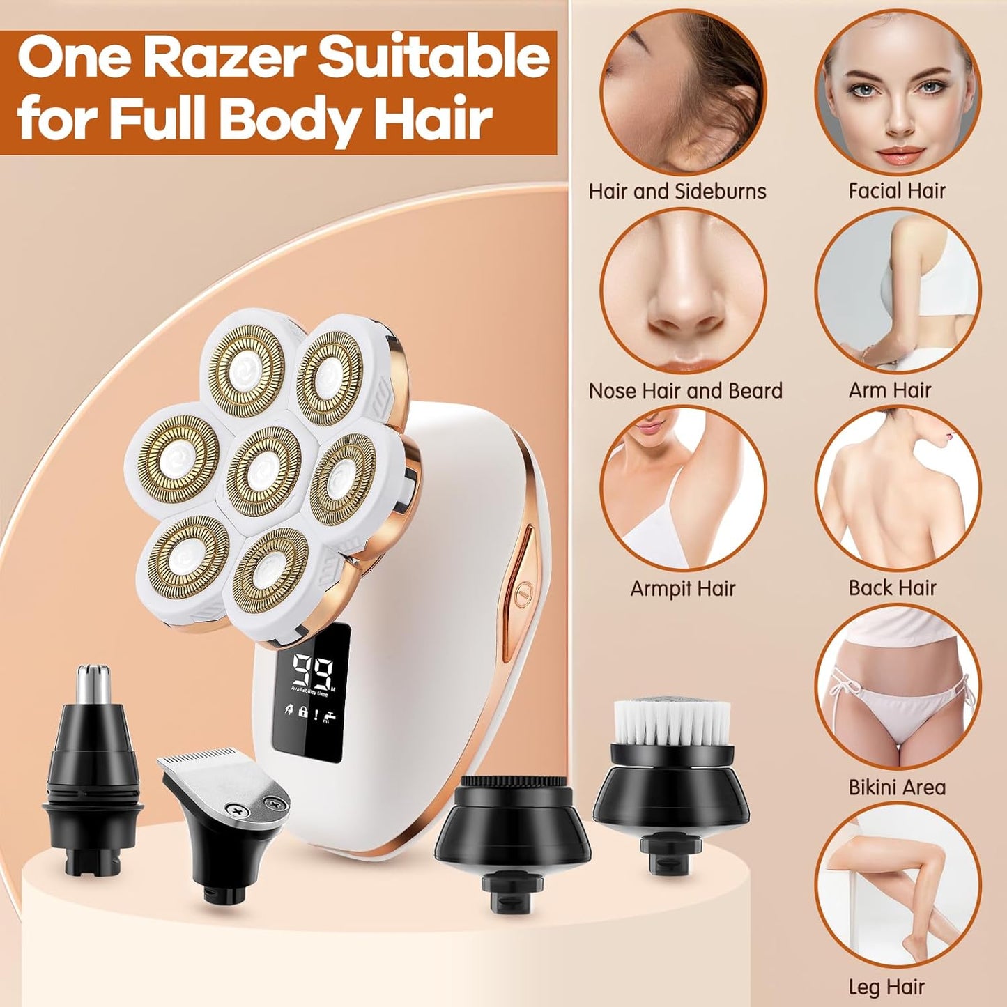 Maquinilla de afeitar eléctrica para mujeres, depilación facial 7D,...