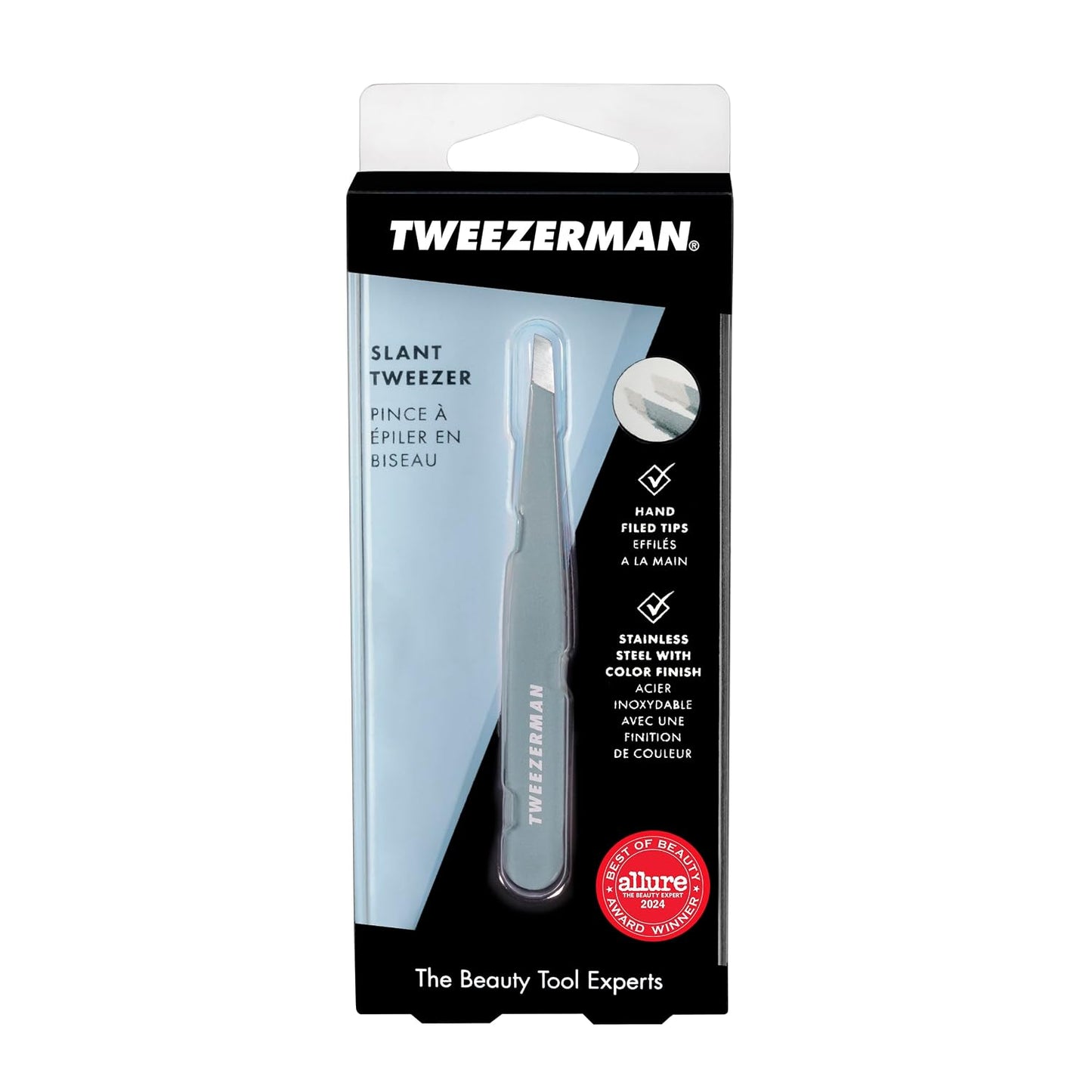 Tweezerman - Pinza para cejas inclinada Mist Blue de acero inoxidab...