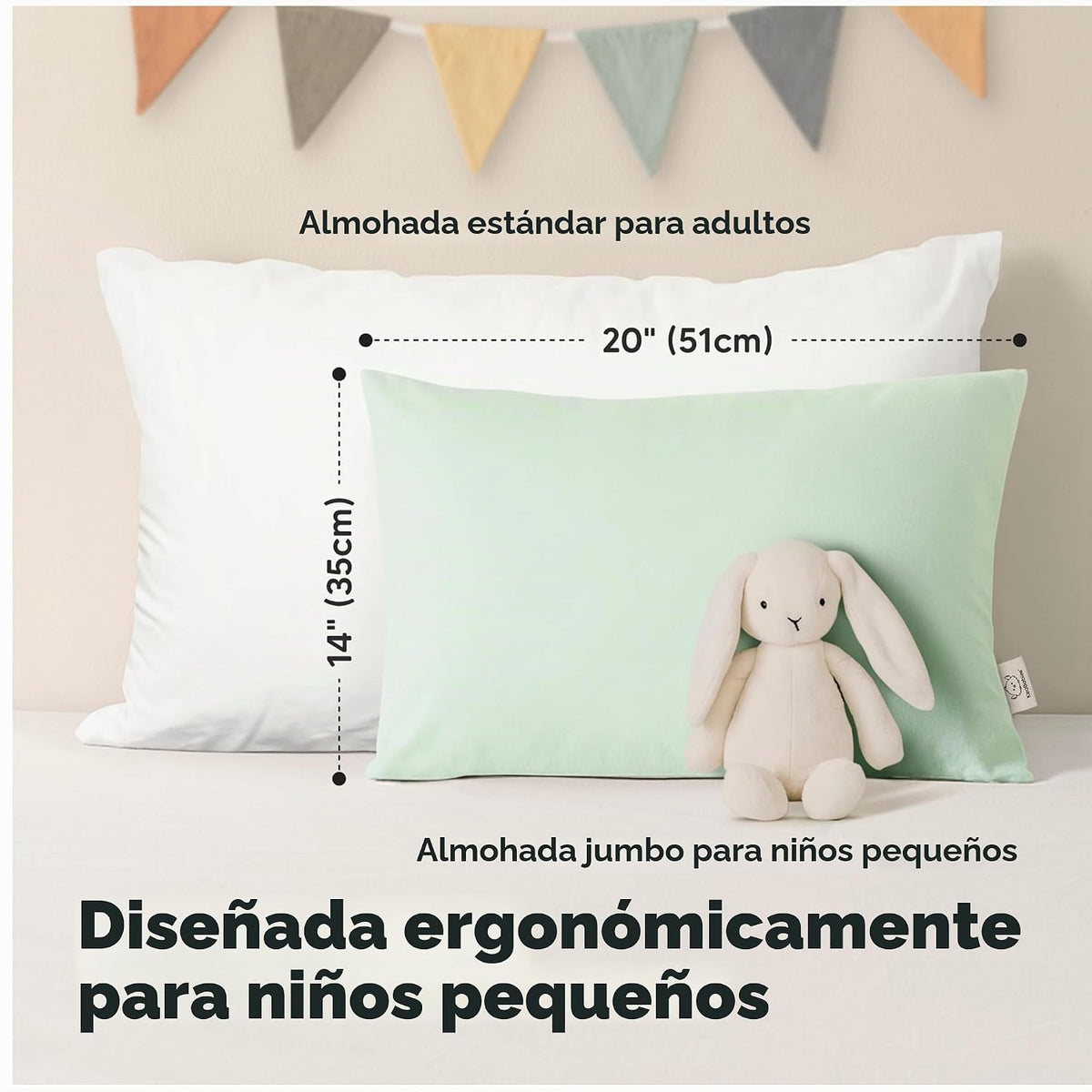 KeaBabies Paquete de 2 almohadas para niños de 2 años a 5,14 x 20 p...