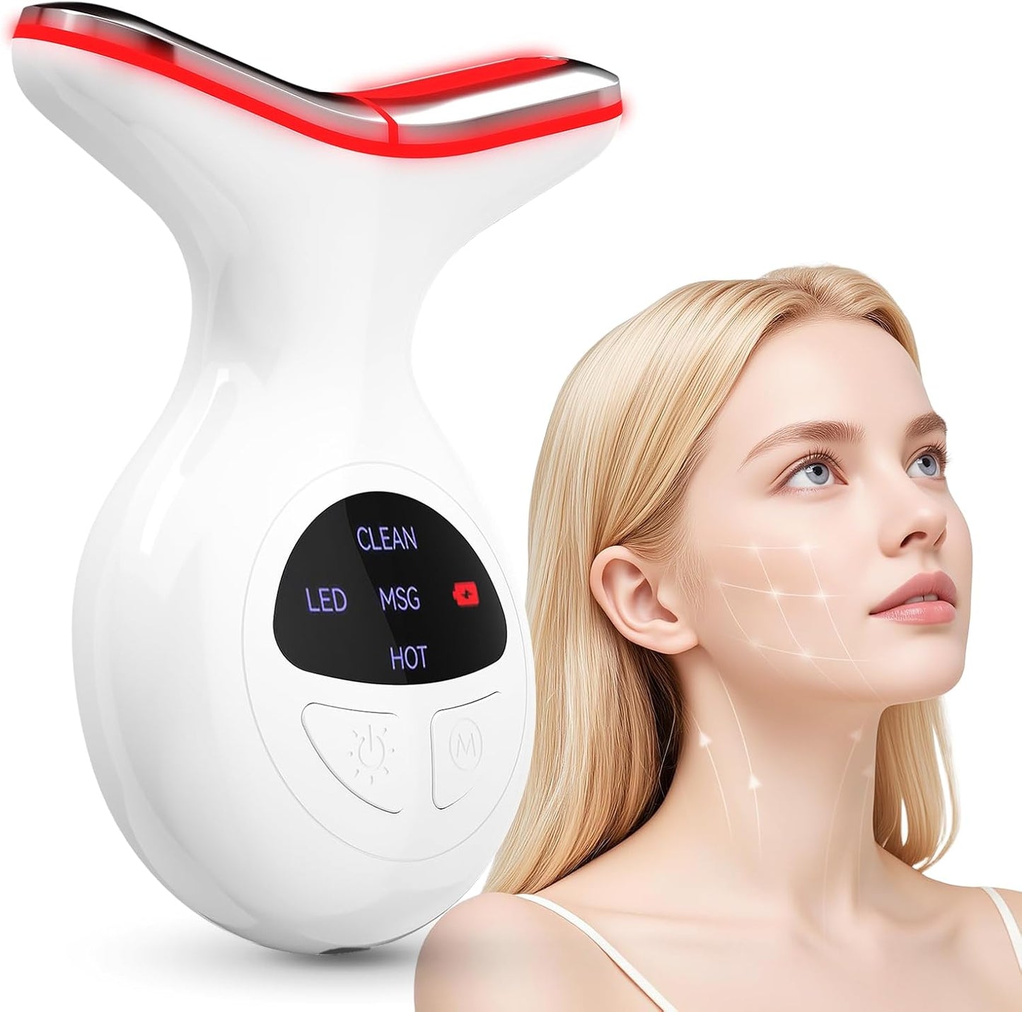 Terapia de luz roja para cara, masajeador facial multifuncional con...