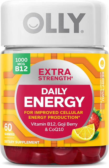 OLLY Extra Strength Daily Energy Gummy, sin cafeína, 1000 mcg de vi...