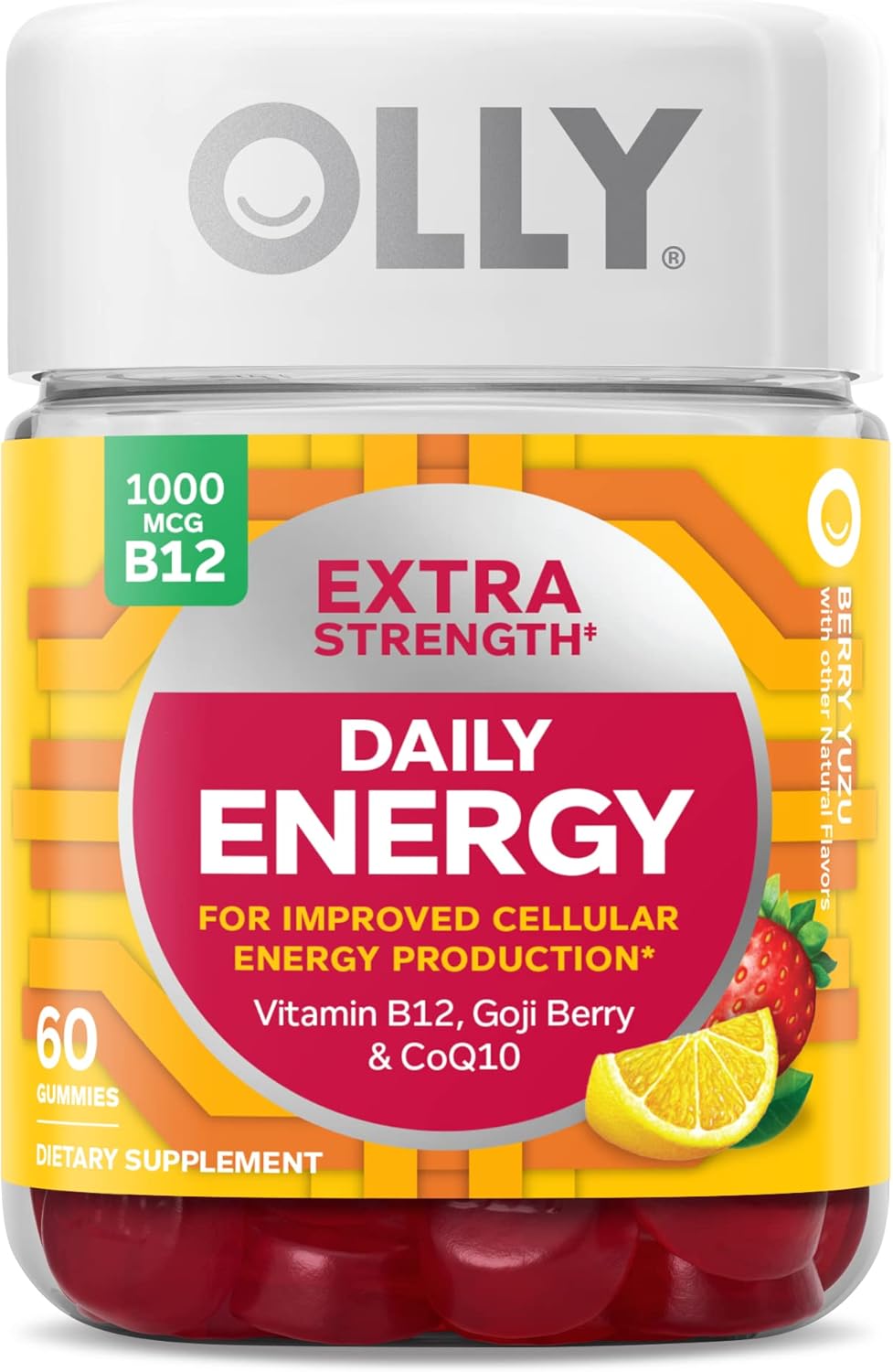 OLLY Extra Strength Daily Energy Gummy, sin cafeína, 1000 mcg de vi...