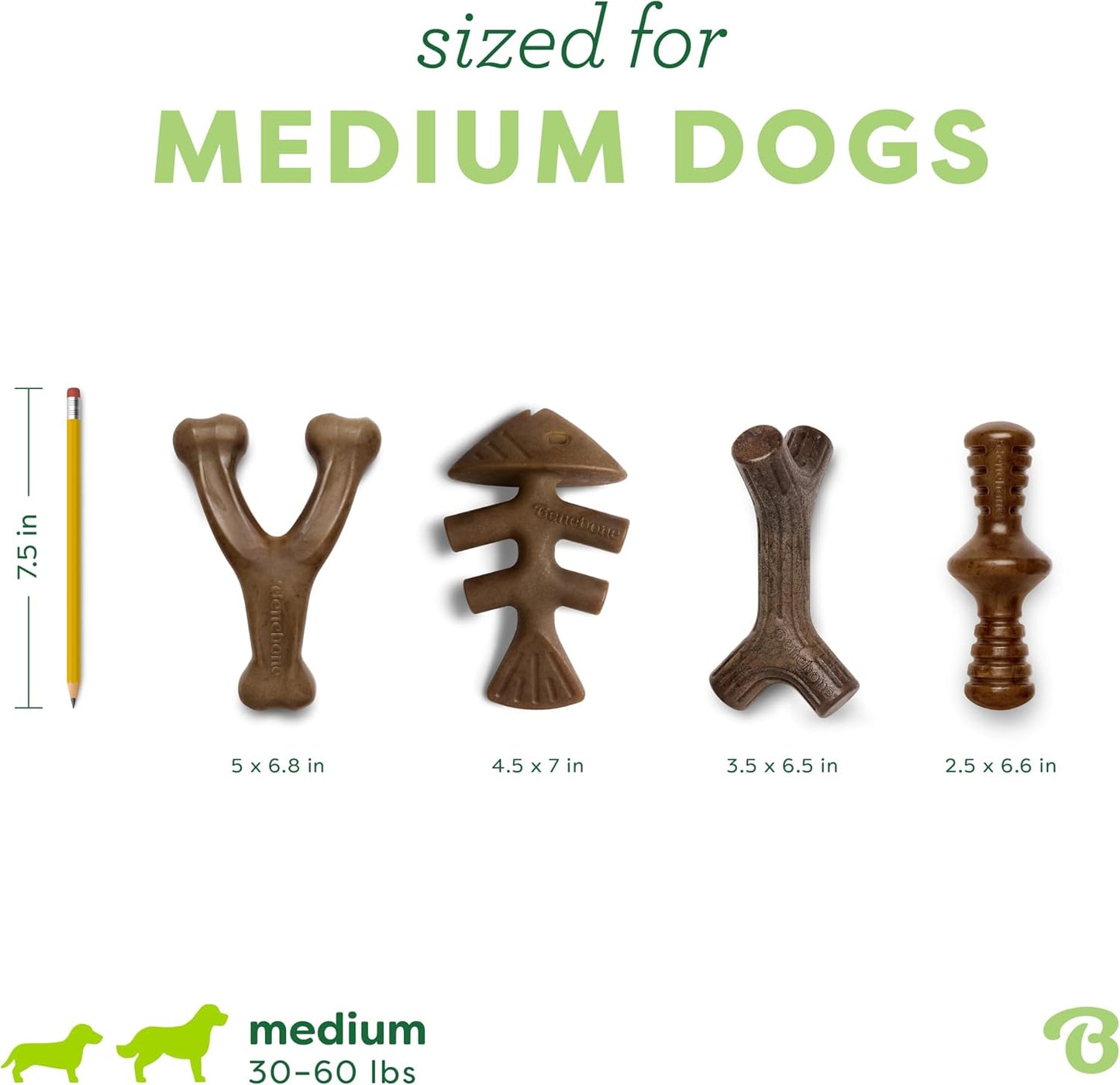 Benebone Paquete de 4 juguetes masticables medianos para perros par...