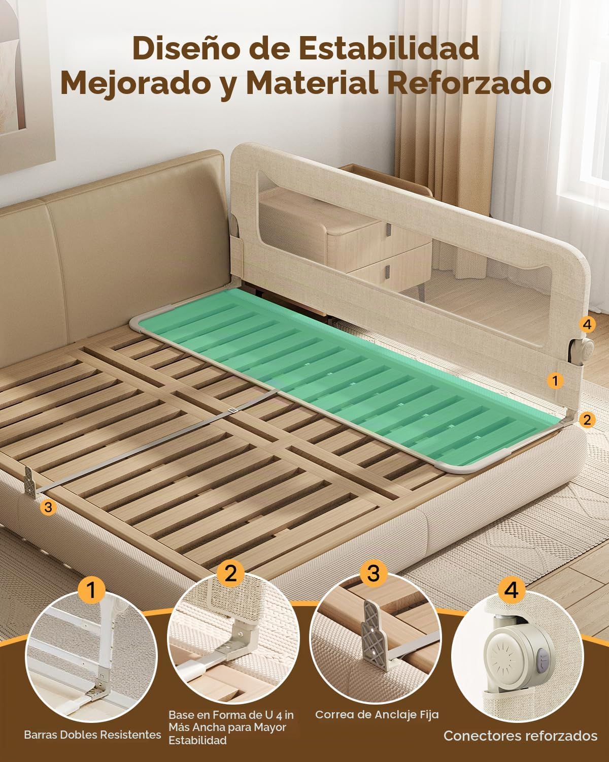 GrowthFun Riel de cama plegable para niños pequeños, marco y conect...
