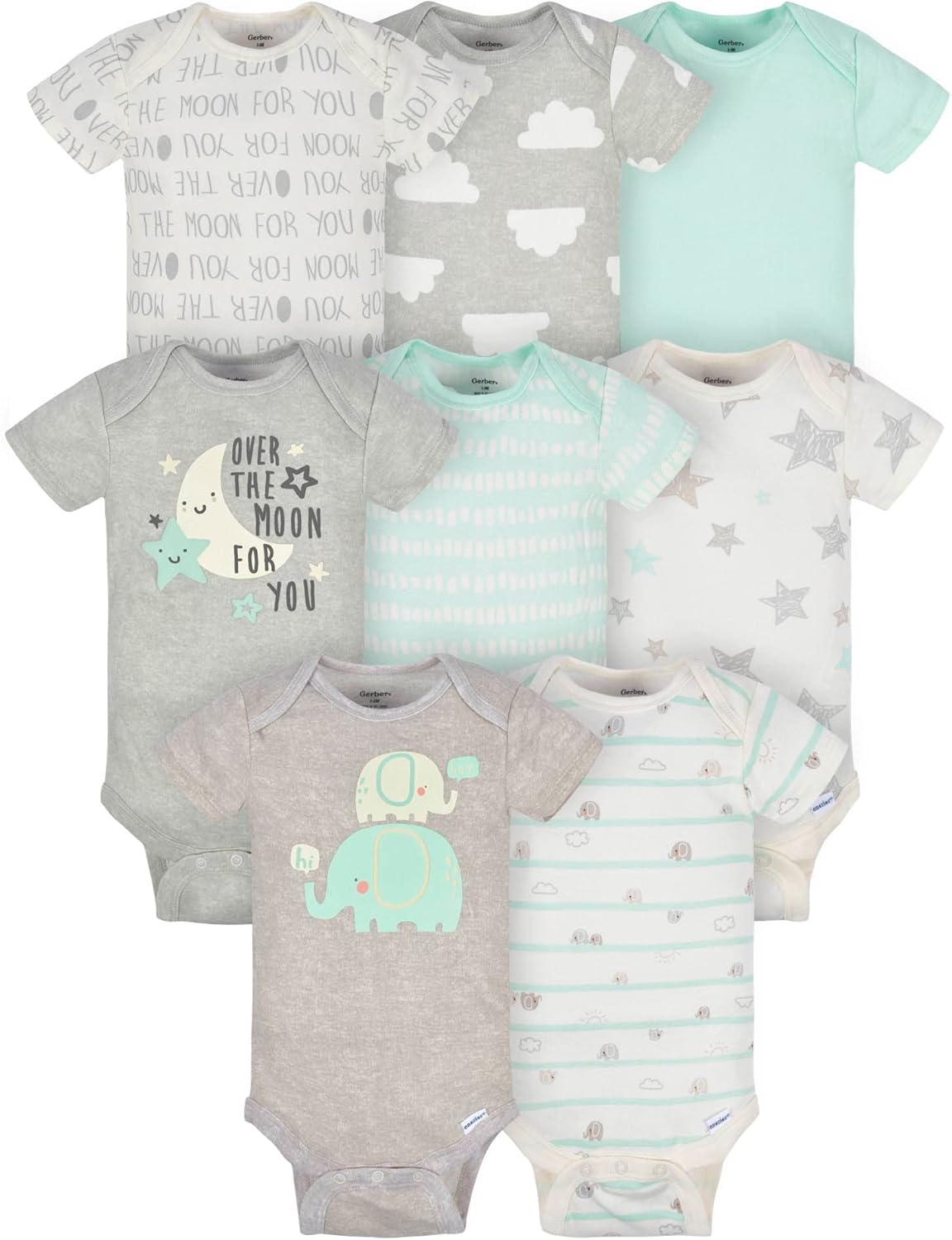 Gerber Mamelucos Bodies unisex de manga corta para bebé, paquete de 8