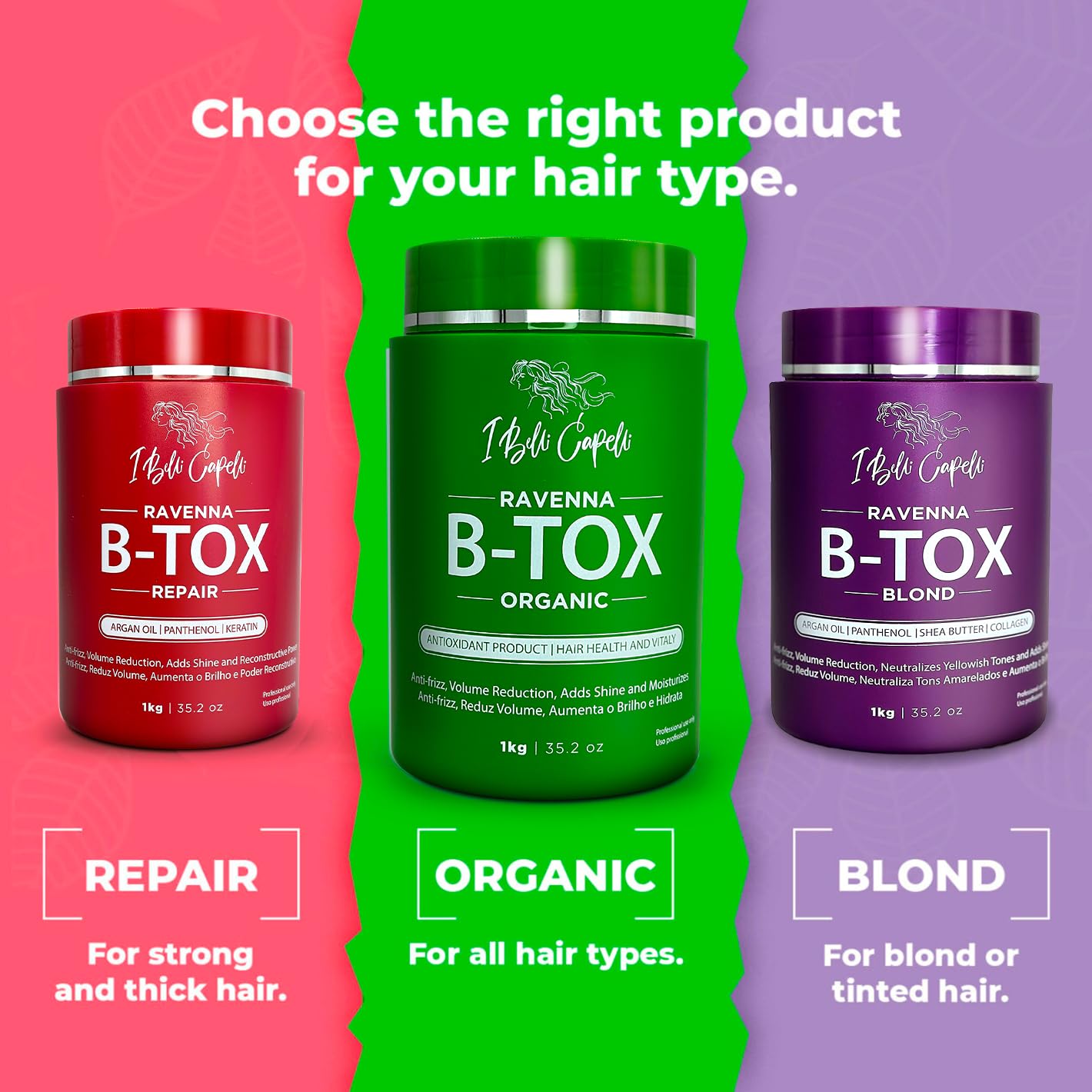 I Belli Capelli Ravenna - Kit de alisado de cabello orgánico B-tox...