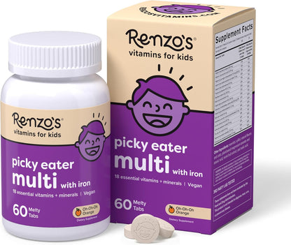 Renzo's Picky Eater Kids Multivitamin con hierro, vitaminas sol...