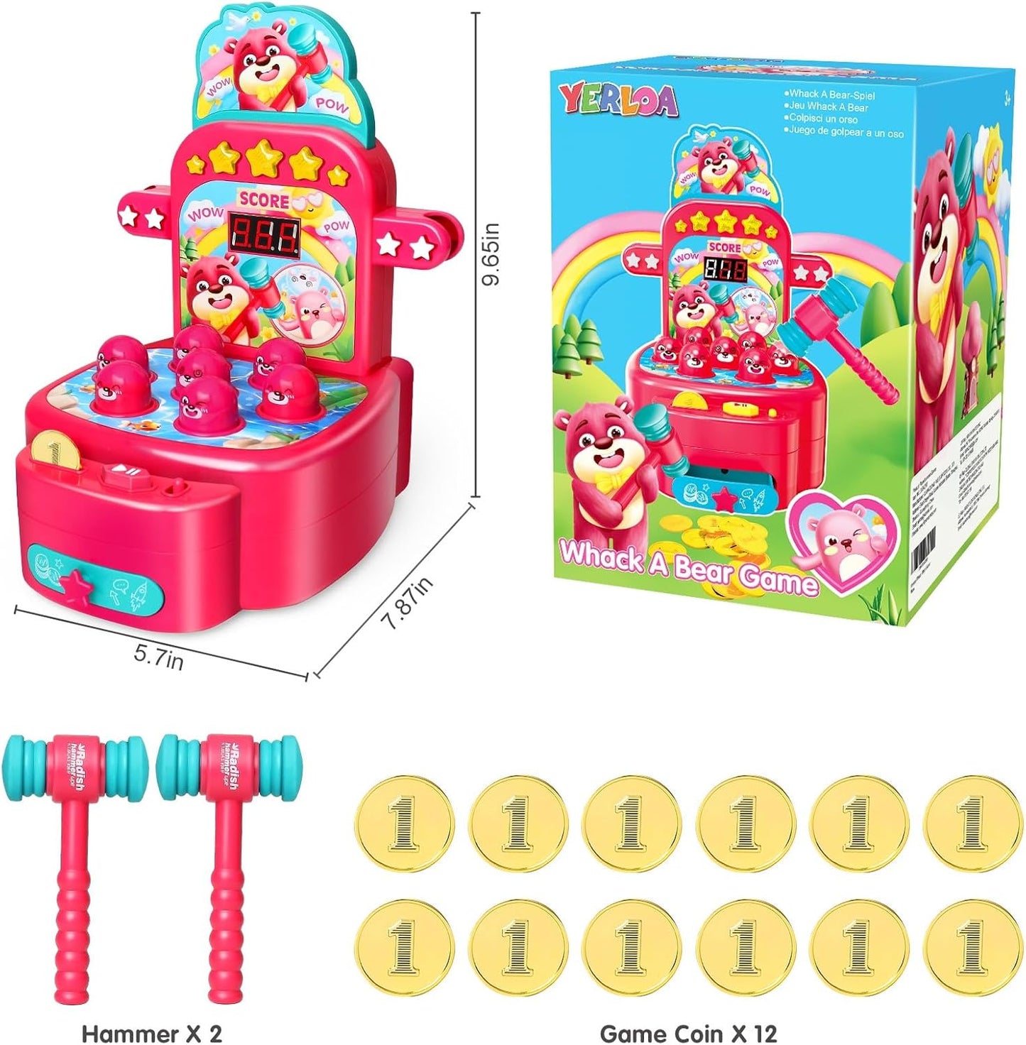 Yerloa Juego Whack para niños pequeños de 2, 3, 4, 5 años, r