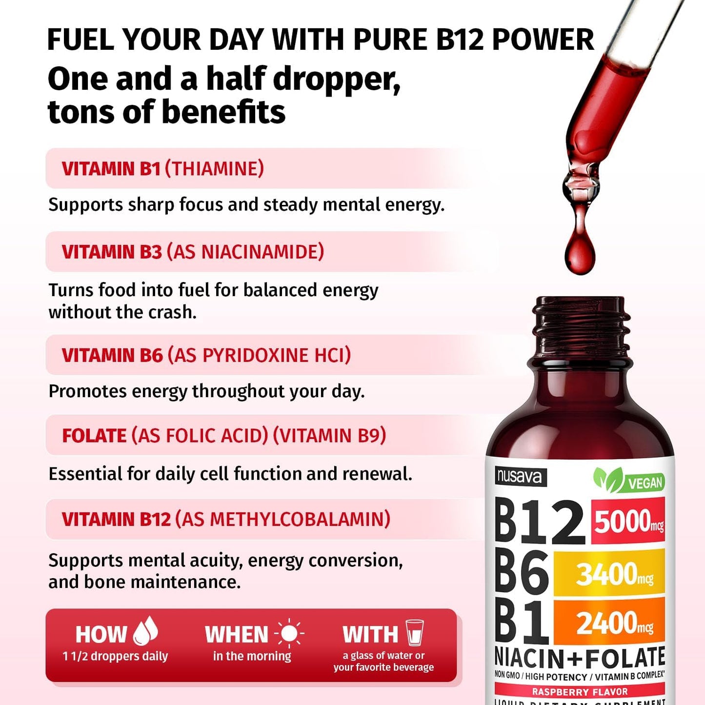 Paquete de 2 gotas líquidas de vitamina B12 y B6, complejo de vitam...