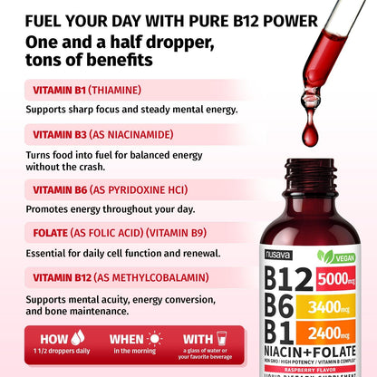 Paquete de 2 gotas líquidas de vitamina B12 y B6, complejo de vitam...