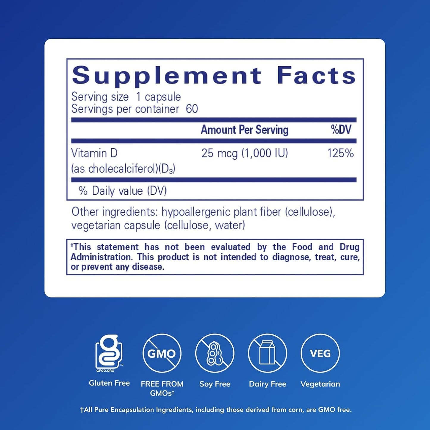 Pure Encapsulations Vitamina D3 25 mcg (1,000 UI) - Suplemento para...