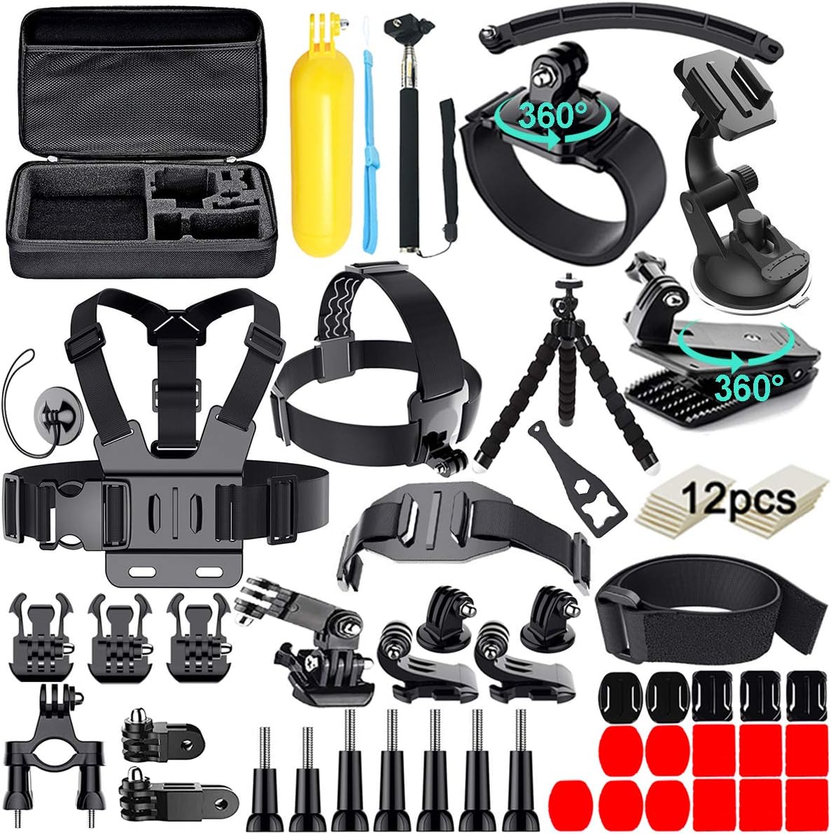 Kit de accesorios de cámara de acción 61 en 1 para GoPro Hero 13 12 11 10 9 8 7 6, GoPro Max, GoPro Fusion, Xiaomi, Insta360, DJI Osmo Action, AKASO APEMAN, Campark, SJCAM