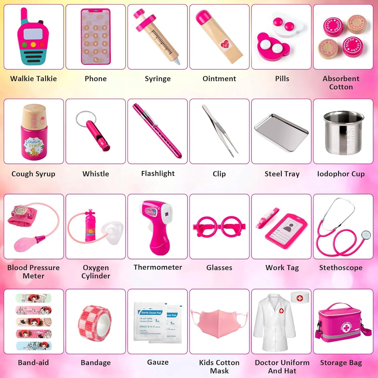 Kit médico para niños y niñas, 34 piezas para niños pequeños de 3 a 5 años con bolsa de almacenamiento médico y estetoscopio real, juego de simulación para niños y niñas, divertido juego de
