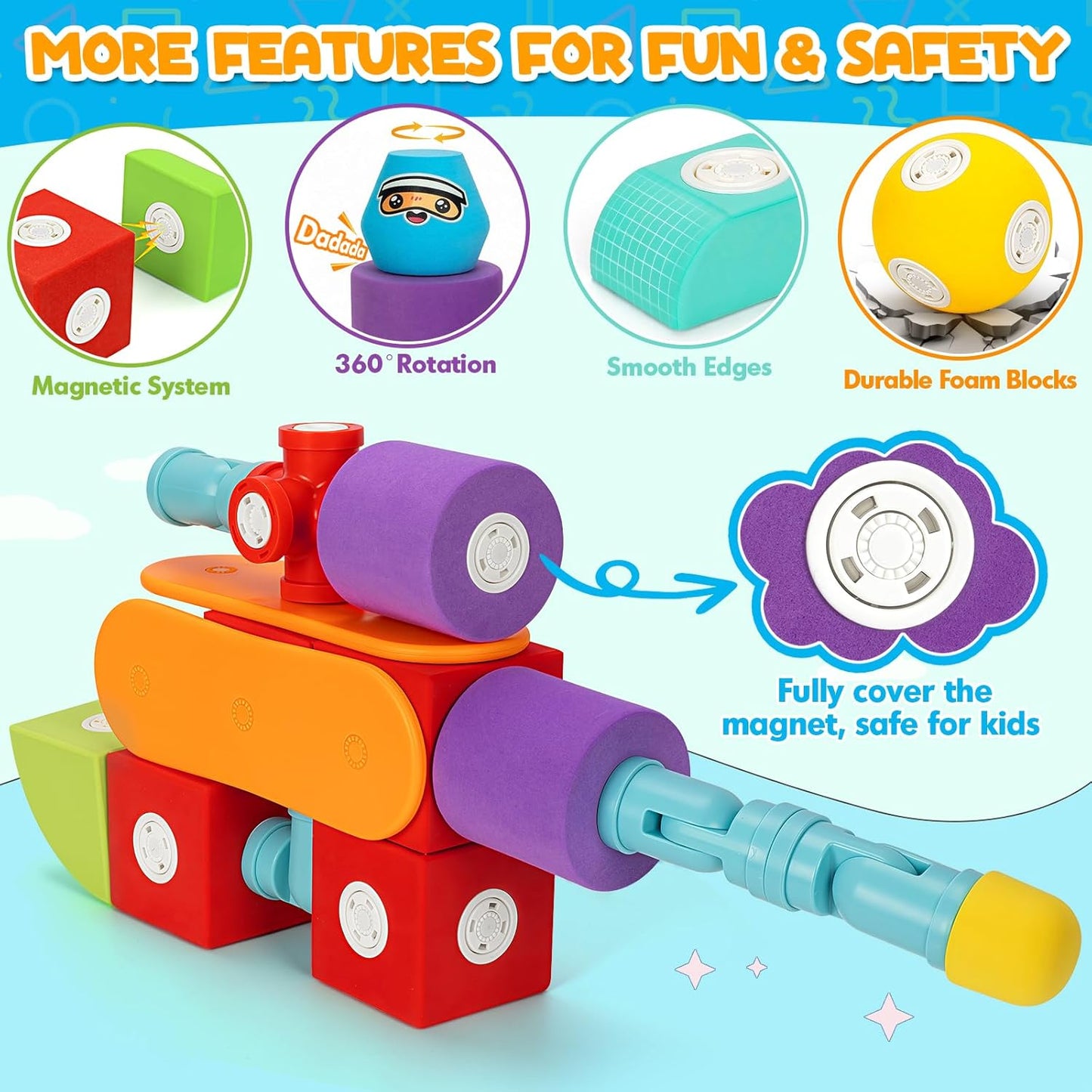 Hodurgyi 35 Piezas Bloques de Espuma Magnéticos para Niños, Bloques...