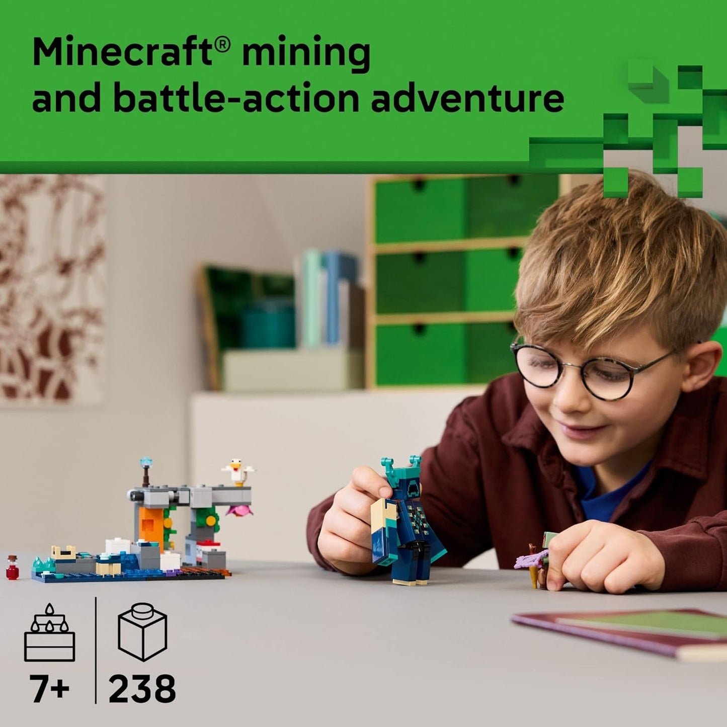 LEGO Minecraft The Warden Encounter - Juego de construcción coleccionable para niños y niñas de 7 años en adelante, con minifigura de guardabosques silenciosos, gran regalo de cumpleaños para