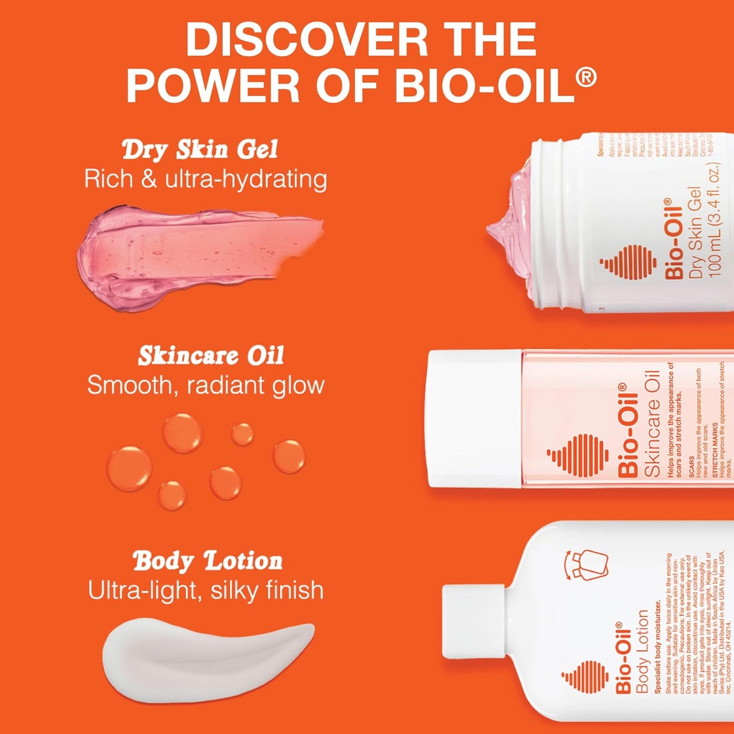 Bio-Oil Juego de cuidado de la piel para cicatrices, estrías y piel seca, kit de 3 piezas de tamaño de viaje que incluye aceite para el cuidado de la piel (2 onzas), gel para piel seca (1.7 onzas) y loción corporal (5.7 onzas), estrías de embarazo y mater