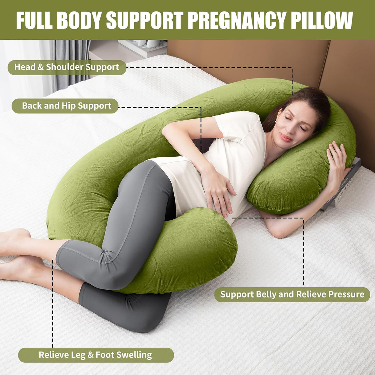 1 MIDDLE ONE Almohada de embarazo, almohada de cuerpo completo en f...