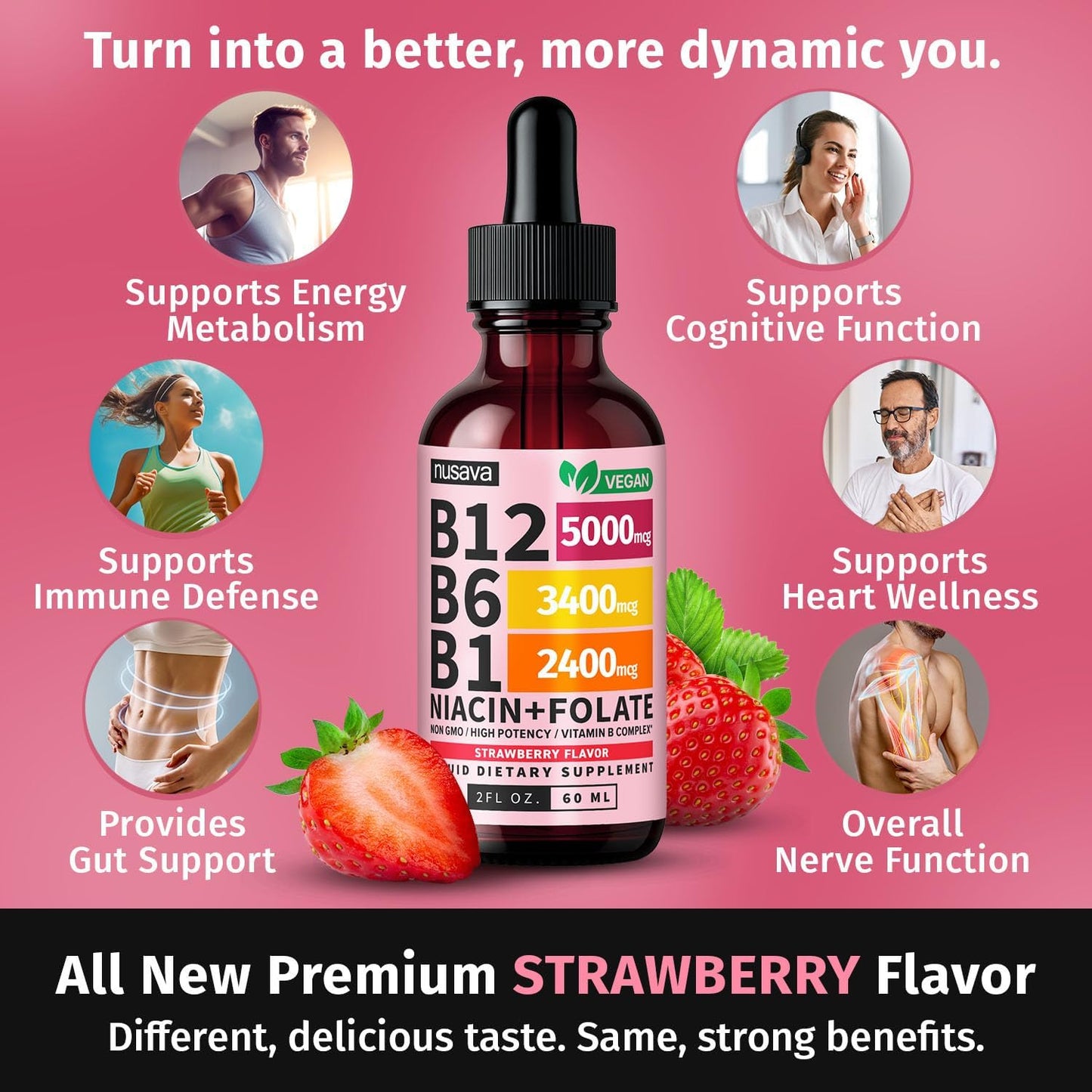 (Paquete de 4) Gotas líquidas de vitamina B12 y B6, complejo de vit...
