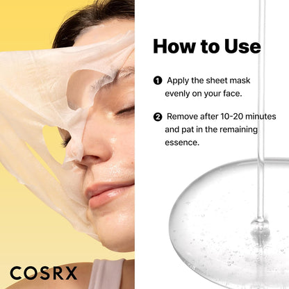 COSRX Máscara de hoja de mucina de caracol 10 EA, máscara facial sin enjuague de esencia de caracol para piel seca, propensa al acné, piel sensible, filtrado de secreción de caracol, no probado en