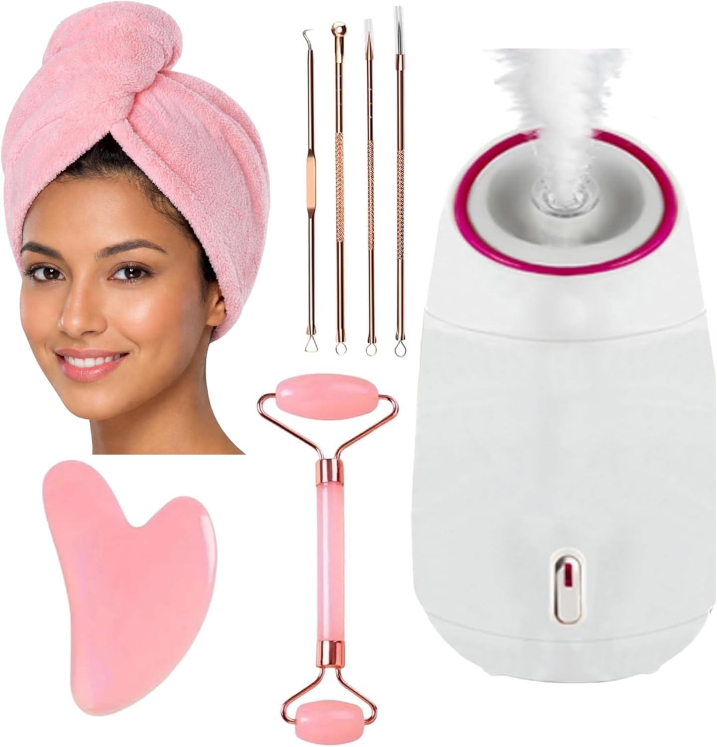 Vaporizador facial, juego completo de spa en casa \u2013 Rodillo de...