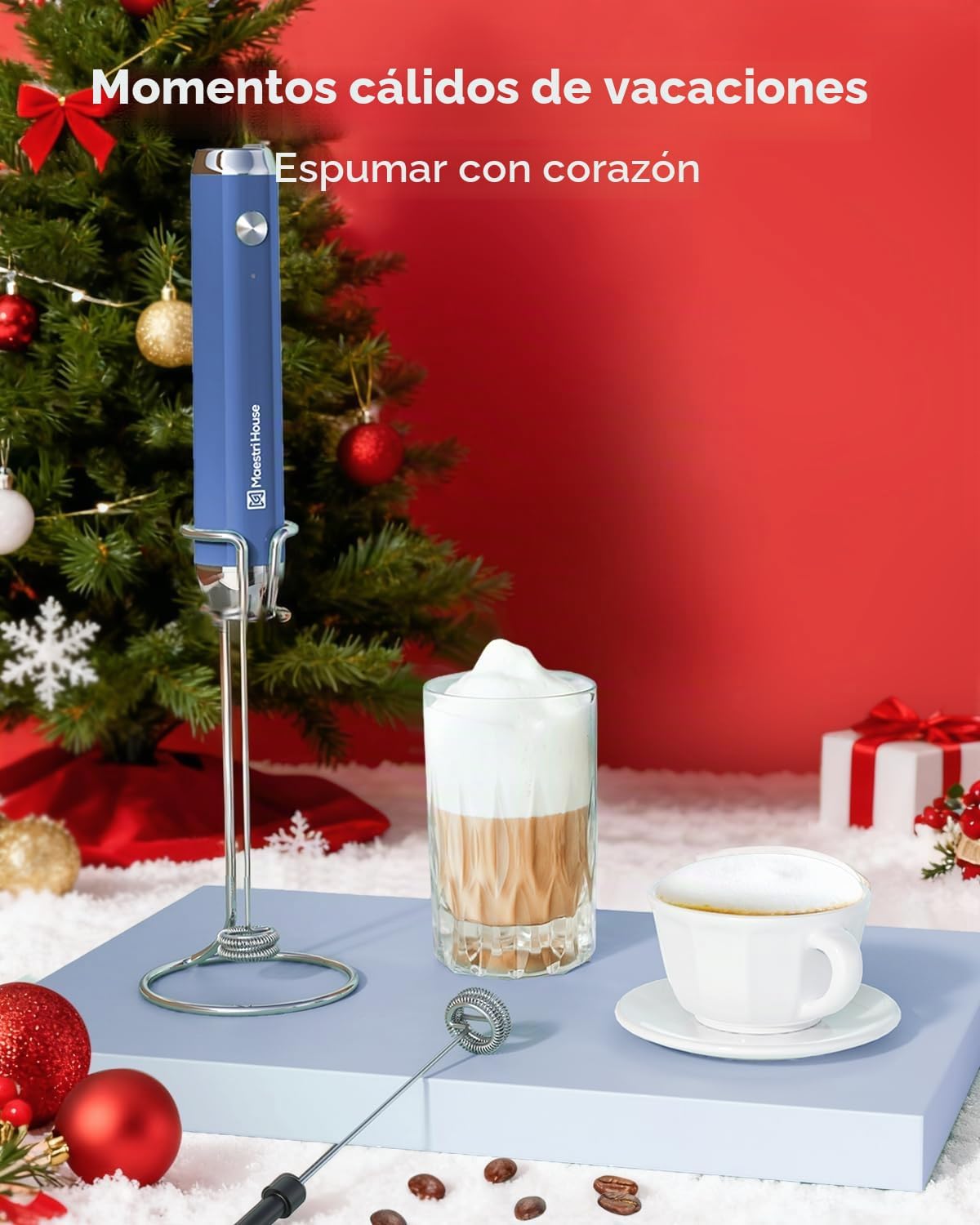 Maestri House LunaFro - Espumador de leche recargable con soporte,...