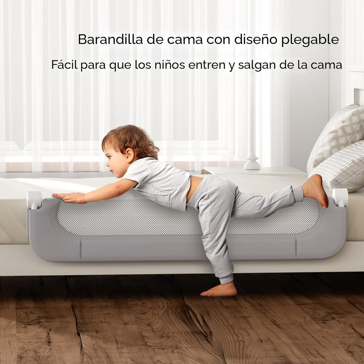 UPGOGO Barandilla plegable para niños pequeños, gris, 33 pulgadas d...