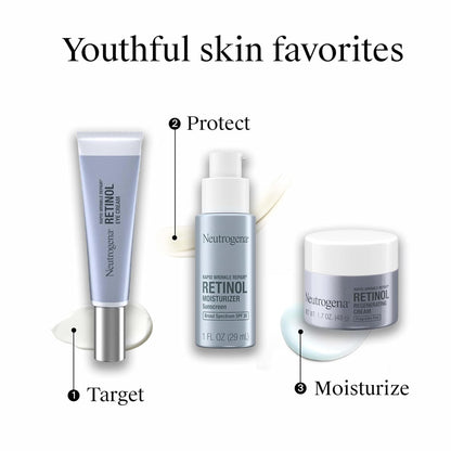 Neutrogena - Crema hidratante antiarrugas Rapid Wrinkle Repair Retinol con protección solar SPF 30, Crema diaria antiarrugas para cara y cuello con ácido hialurónico y retinol, sin parabenos, 1 onza líquida