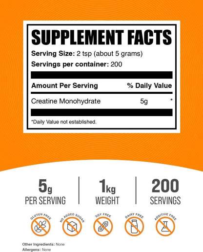 Polvo micronizado de creatina monohidrato de BulkSupplements, 99,99...