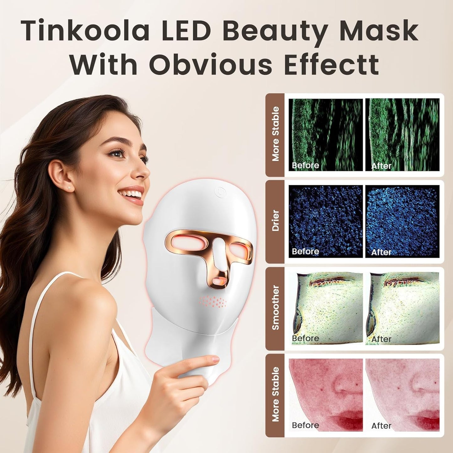 tinkoola Máscara de terapia de luz roja para cara y cuello, terapia...