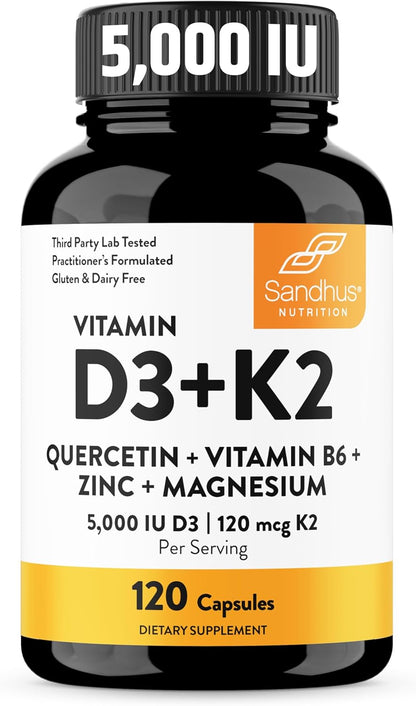 Sandhu's Vitamina D3 K2 Magnesio 5000 UI, 120 mcg K2 Cápsulas 1...