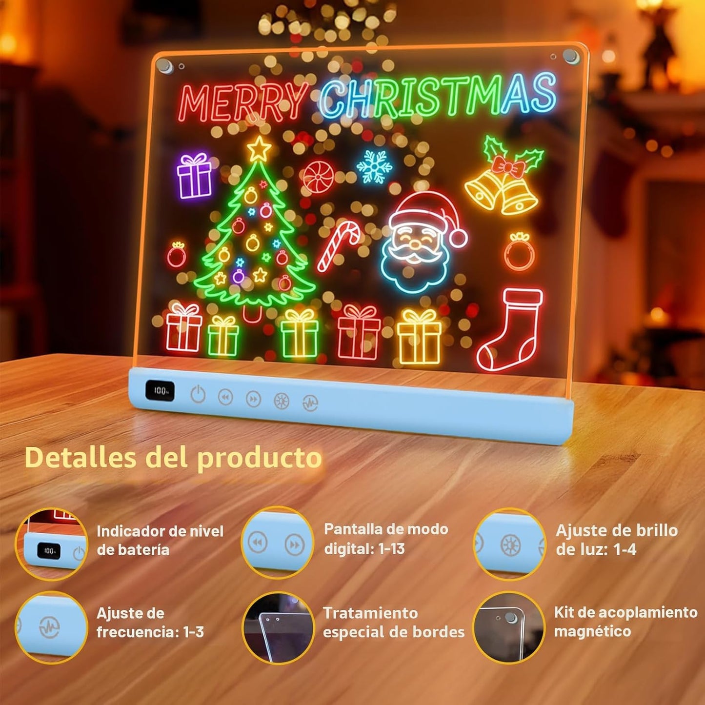 Lumiboard Tablero de dibujo LED con 13 efectos de luz, 16 pulgadas,...