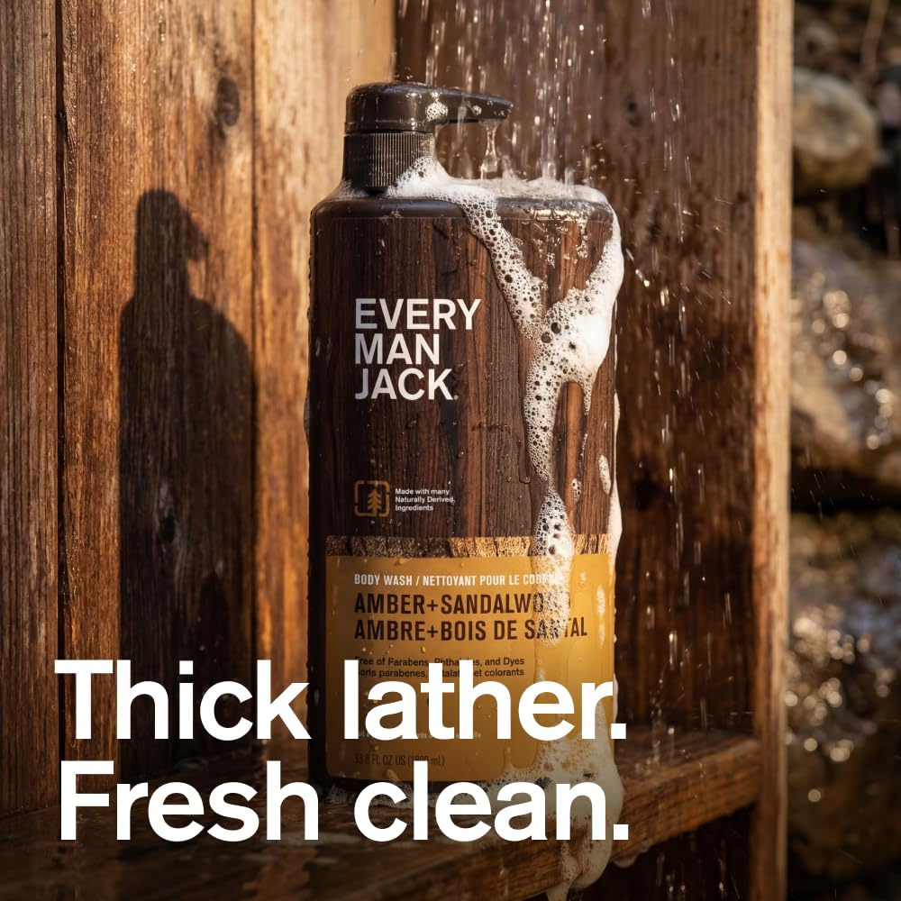 Every Man Jack Gel de baño nutritivo ámbar + sándalo para hombre pa...