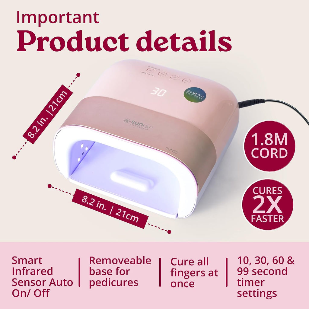SUNUV Luz UV para uñas de gel, lámpara de gel UV LED profesional SU...