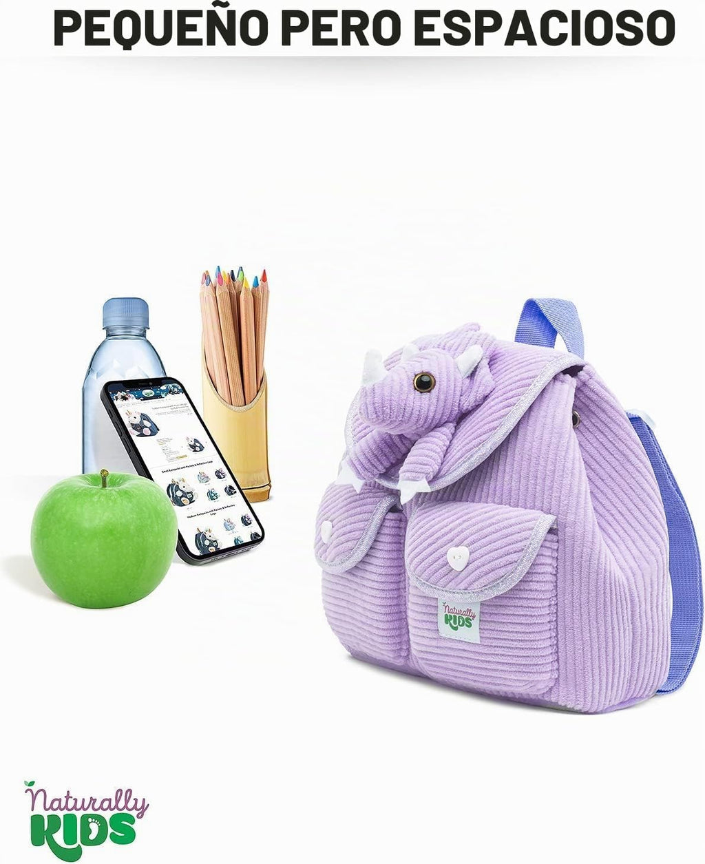 Naturally KIDS Mini mochila Triceratops de dinosaurio morado, regal...