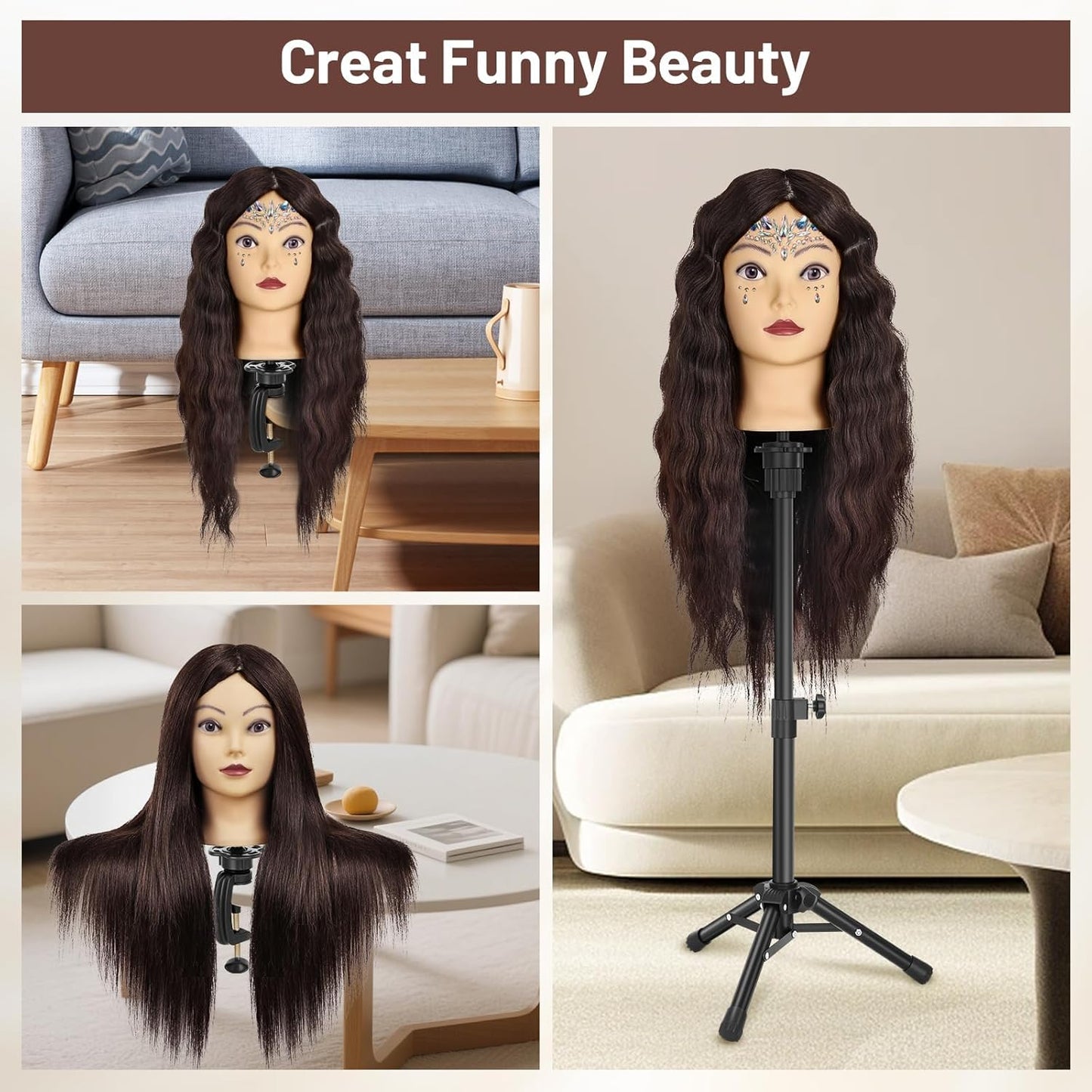 Cabeza de maniquí con 90% cabello humano de 23 pulgadas, cabeza de...