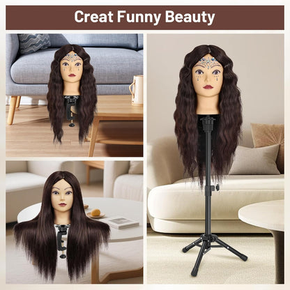 Cabeza de maniquí con 90% cabello humano de 23 pulgadas, cabeza de...