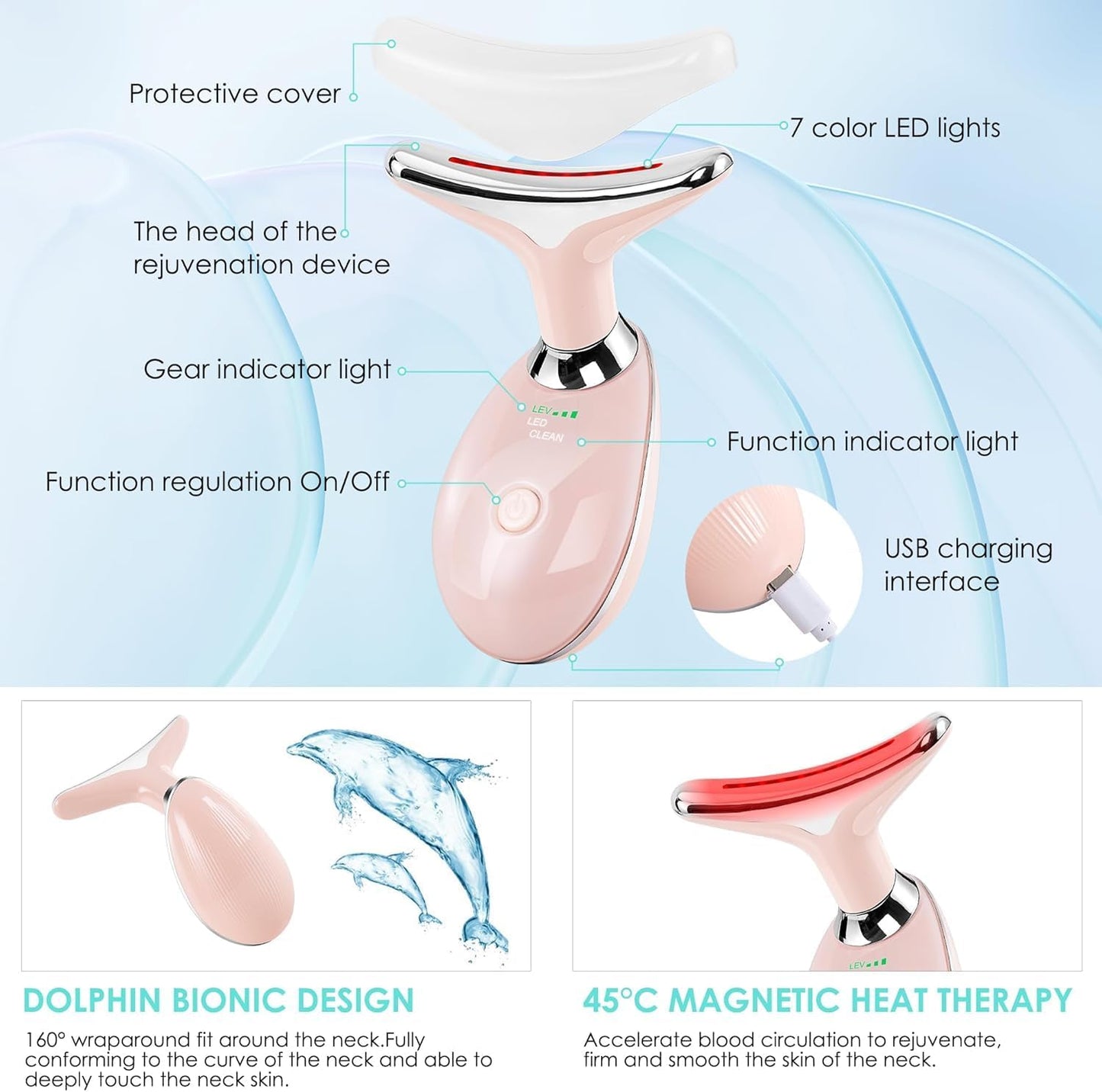 Masajeador facial con terapia de luz roja para cara y cuello, varit...