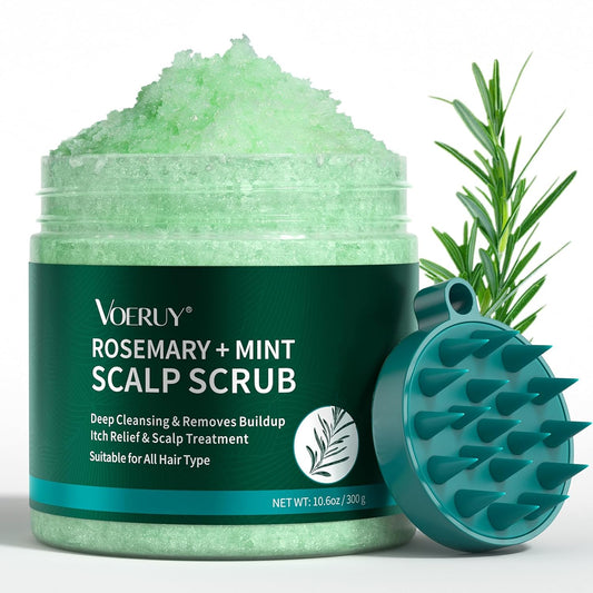 Exfoliante para el cuero cabelludo, champú exfoliante de cuero cabelludo de romero, tratamiento 2 en 1 para el cuero cabelludo con aceite de menta, tratamiento capilar para aclarar y eliminar