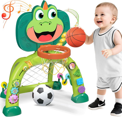 Marstone Juguetes para Bebés para Regalos de Niño de 1 Año: Aro de Baloncesto para Niños Pequeños y Centro de Actividades de Portería de Fútbol Juguetes con Sonido y Música para Niños de 1-3, Regalo