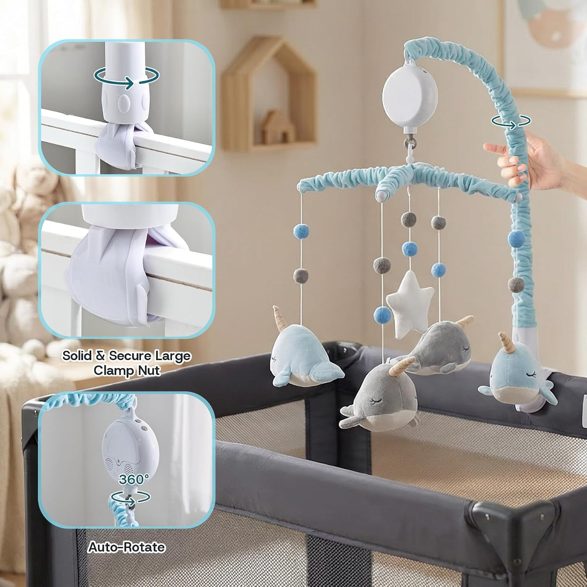 Narwhal - Móvil para cuna de bebé para decoración de guardería con...