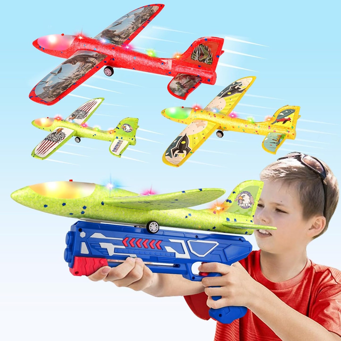 Paquete de 3 juguetes de avión lanzador para niños, avión planeador...