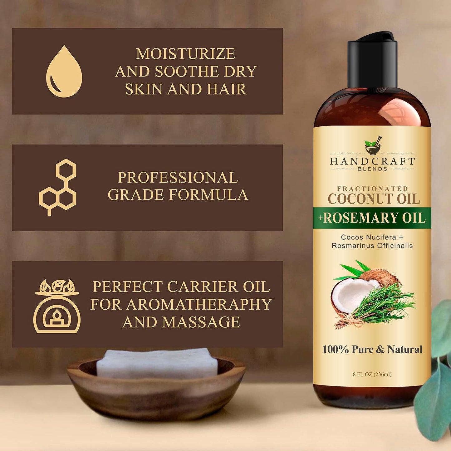 Handcraft Blends Aceite de Coco Fraccionado Infundido con Romero -...