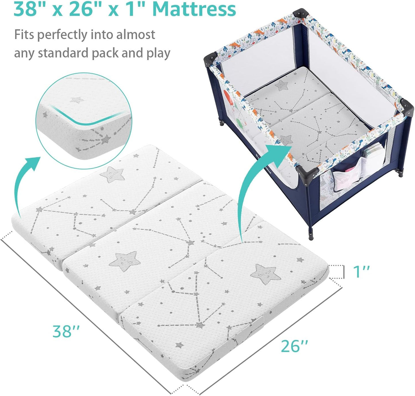 YENING Colchón plegable de 38 x 26 pulgadas, impermeable, para Pack...