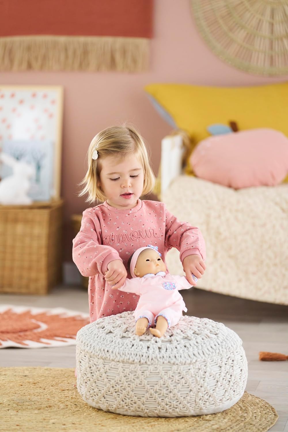 Corolle Bébé Calin Mila - Muñeca bebé niño suave de 12" con aro...